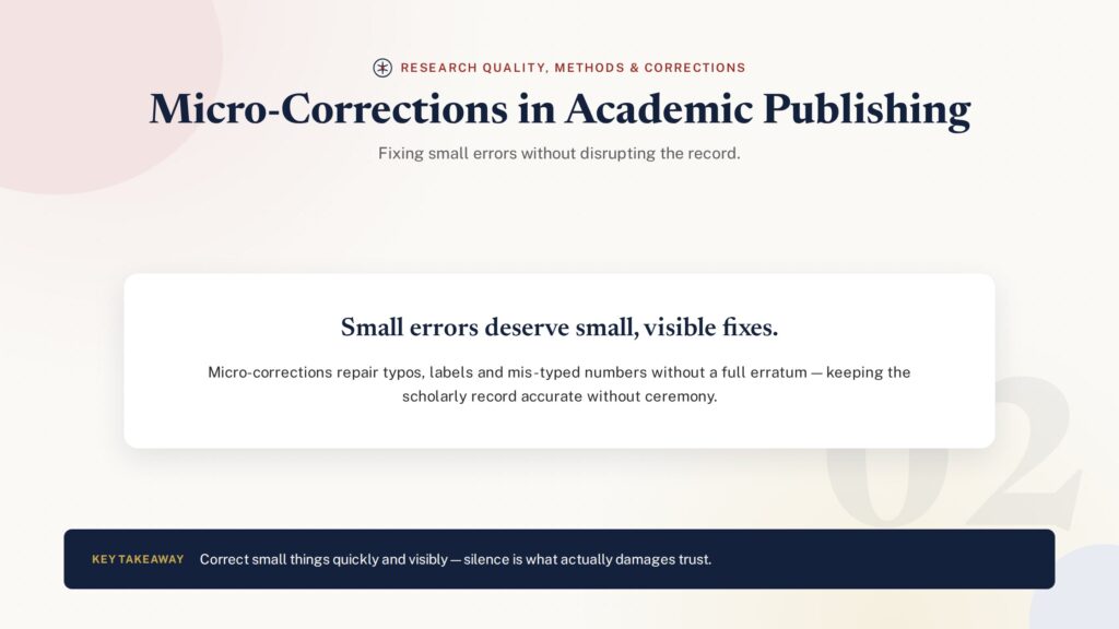 Micro-corrections in scholarly publishing title card - PublearnHub infographic