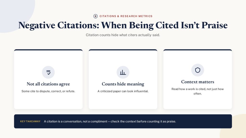 Negative citations — when being cited is not praise and context matters