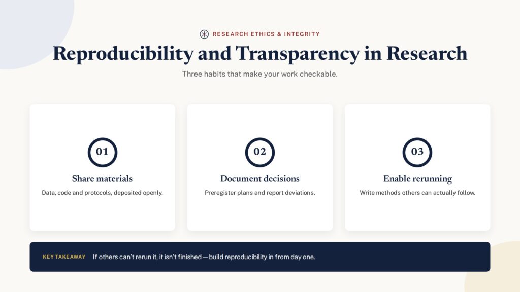 Reproducibility and transparency in research — three habits that make work checkable