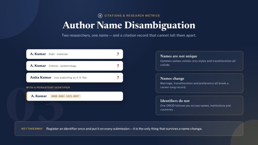 Illustration of colliding identical author names showing the need for name disambiguation