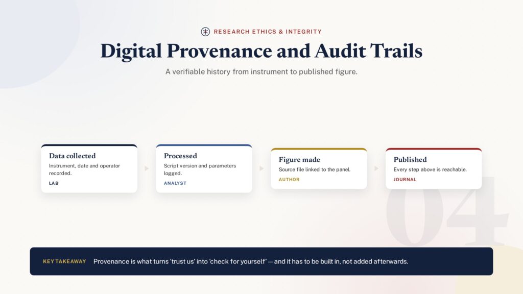 Illustration of a chain-of-custody audit trail showing digital provenance in publishing