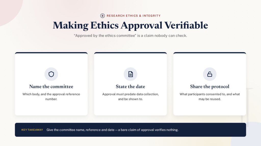 Card grid illustration of transparency in ethics review and public IRB approval reporting