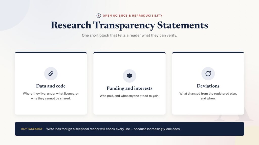 Card grid illustration of standardised research transparency statements